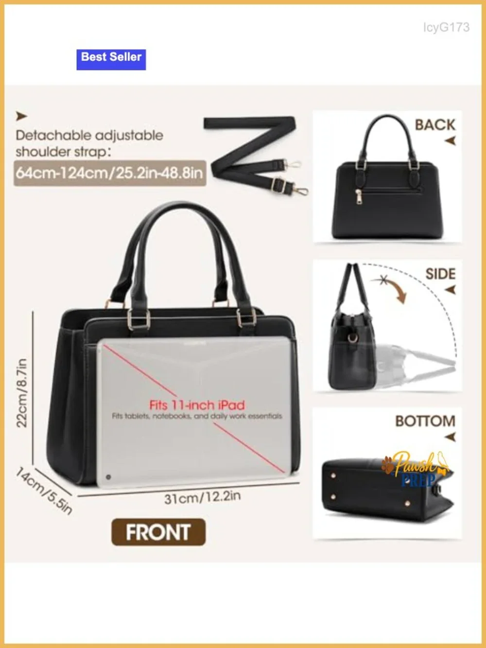 Women's PU Leather Satchel Purse Structured Work Handbag Fits 11'' iPad